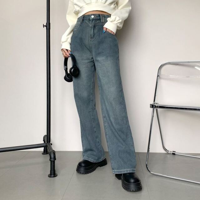 ヘリンボーンデニムストレートパンツ