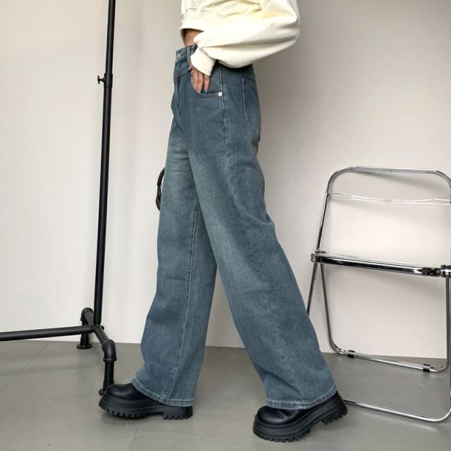 ヘリンボーンデニムストレートパンツ