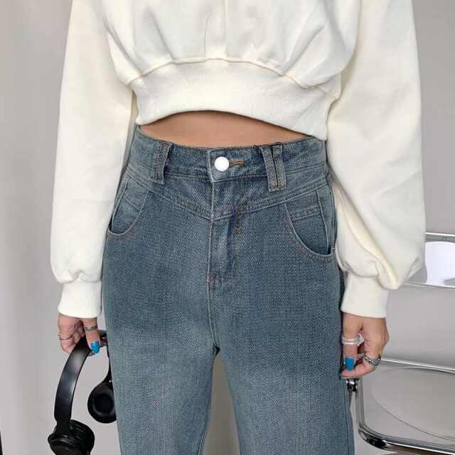 ヘリンボーンデニムストレートパンツ
