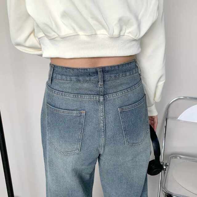 ヘリンボーンデニムストレートパンツ
