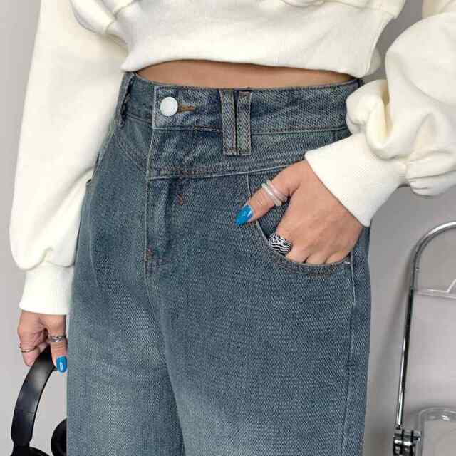 ヘリンボーンデニムストレートパンツ