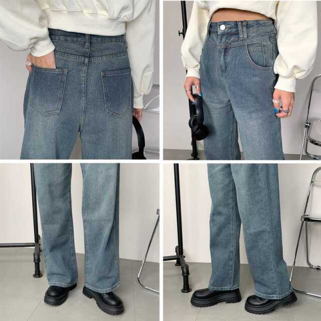 ヘリンボーンデニムストレートパンツ