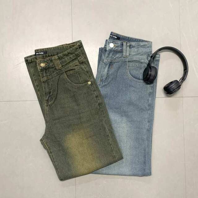 ヘリンボーンデニムストレートパンツ
