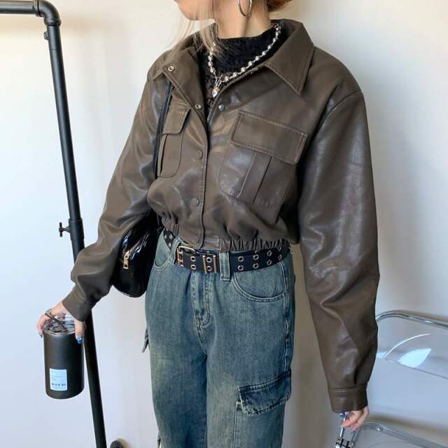 合皮ショートブルゾン
