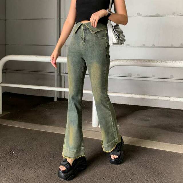 ★WEB限定★ウエスト折り返しデニムフレアパンツ