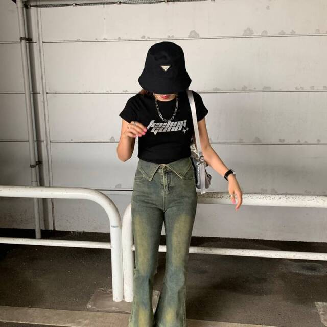 ★WEB限定★ウエスト折り返しデニムフレアパンツ