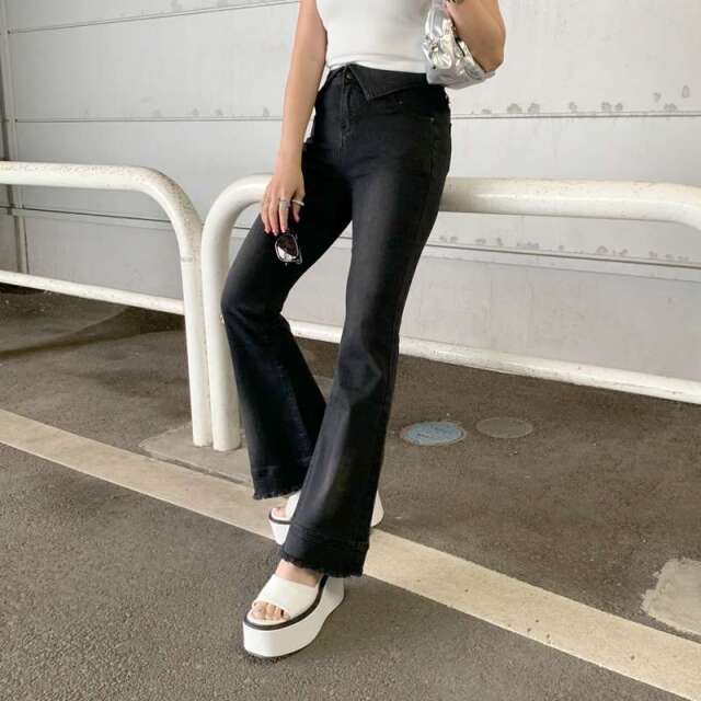 ★WEB限定★ウエスト折り返しデニムフレアパンツ