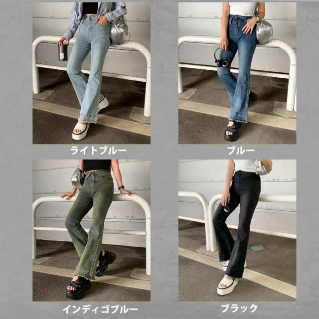 ★WEB限定★ウエスト折り返しデニムフレアパンツ