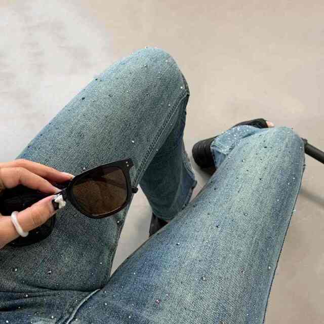 ストーンデニムフレアパンツ