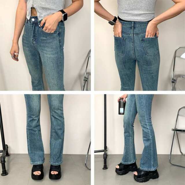 ストーンデニムフレアパンツ