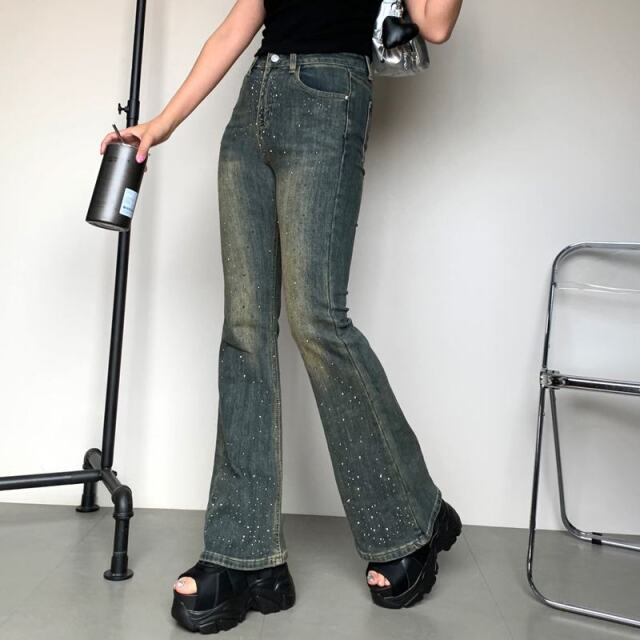 ストーンデニムフレアパンツ