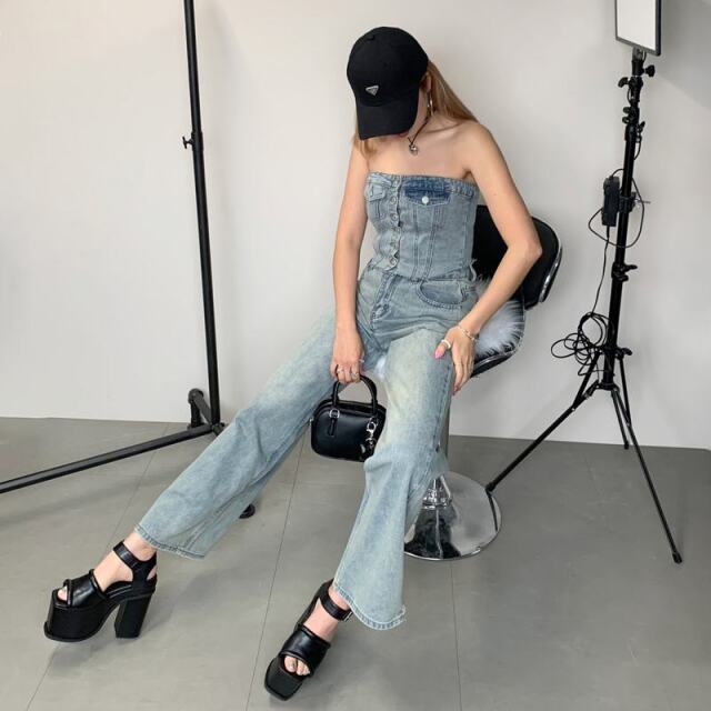 デニムビスチェパンツセット