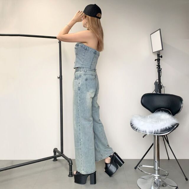 デニムビスチェパンツセット