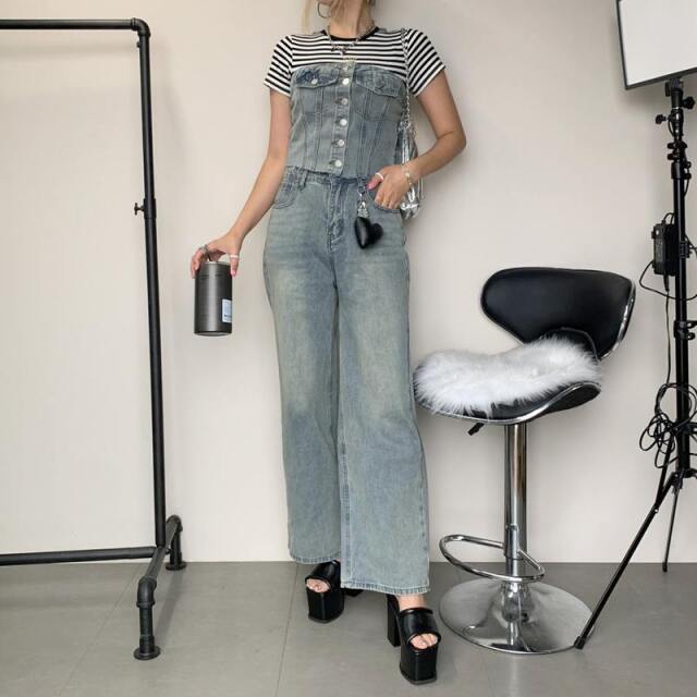 デニムビスチェパンツセット