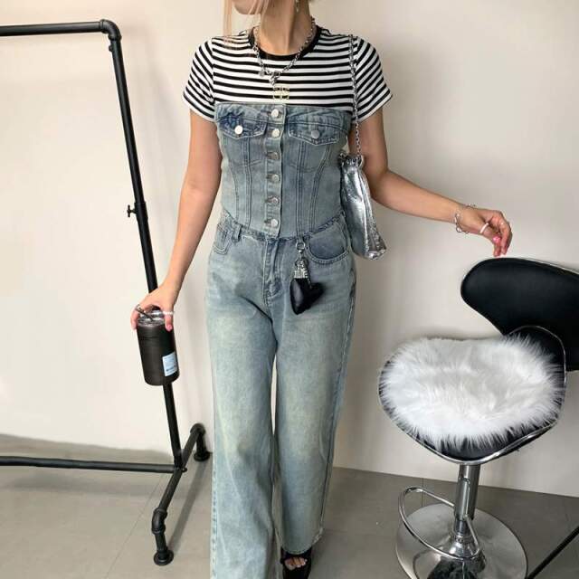 デニムビスチェパンツセット