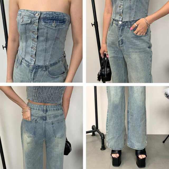 デニムビスチェパンツセット