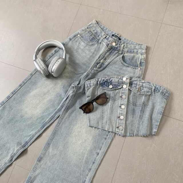 デニムビスチェパンツセット