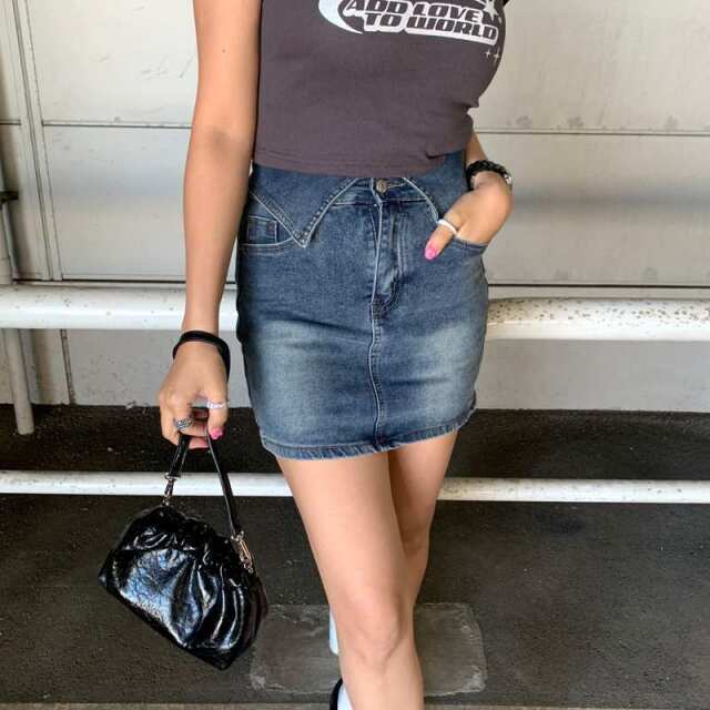 ウエスト折り返しデニムスカート