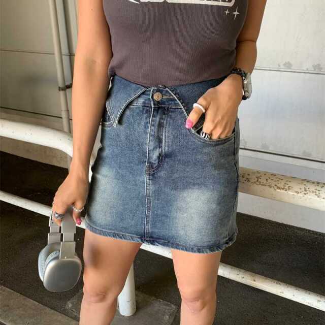 ウエスト折り返しデニムスカート