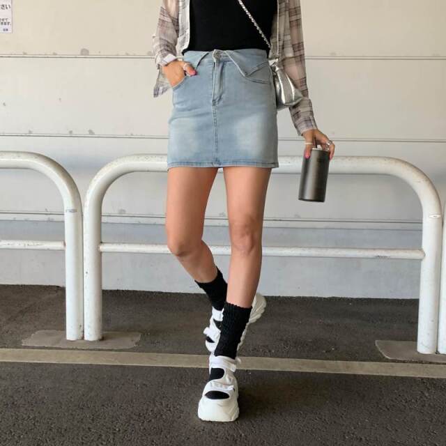 ウエスト折り返しデニムスカート