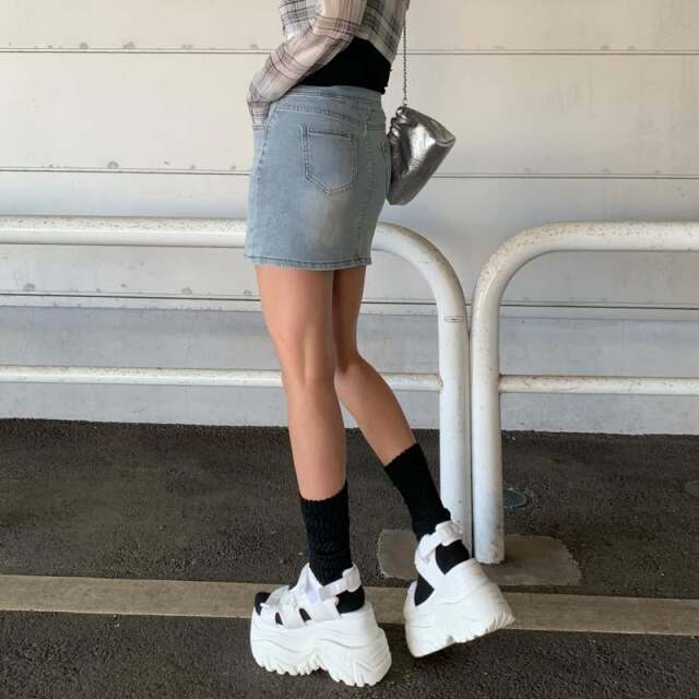 ウエスト折り返しデニムスカート