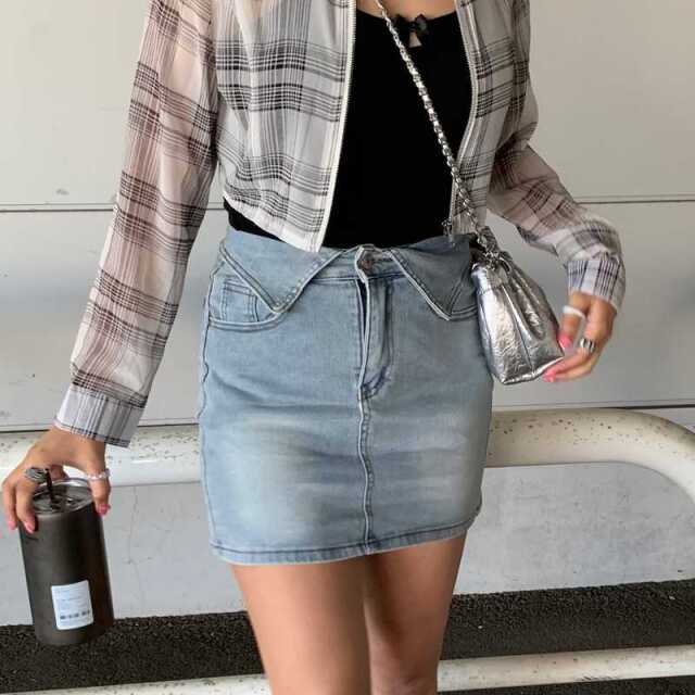 ウエスト折り返しデニムスカート