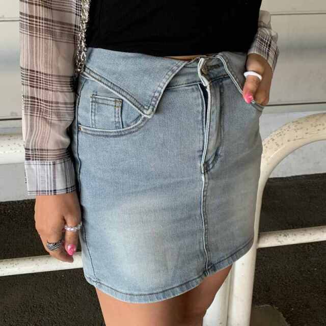 ウエスト折り返しデニムスカート