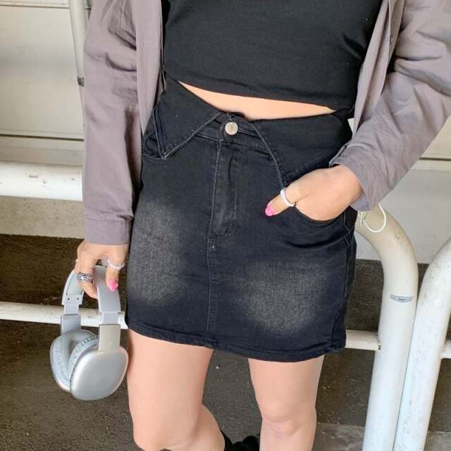 ウエスト折り返しデニムスカート