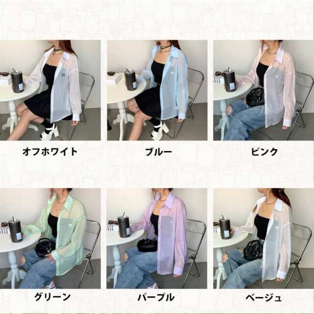 リボン刺繍シアーシャツ