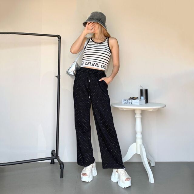 ストーンカットワイドパンツ