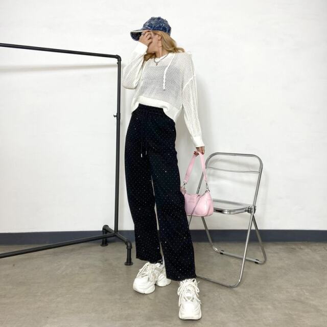 ストーンカットワイドパンツ