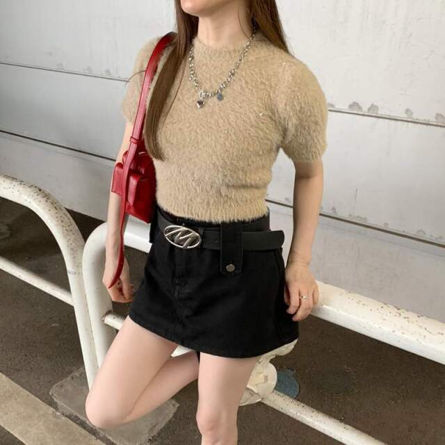 ビジューシャギーショートトップス