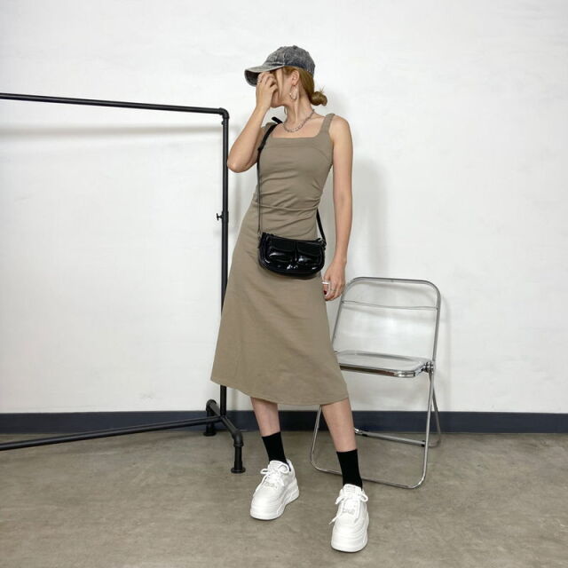 サイドシャーリングフレアワンピース