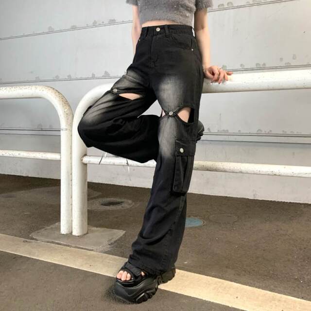 カットワークデニムカーゴパンツ