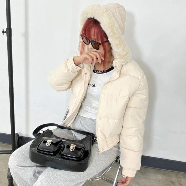 フェイクファーフード中綿ブルゾン