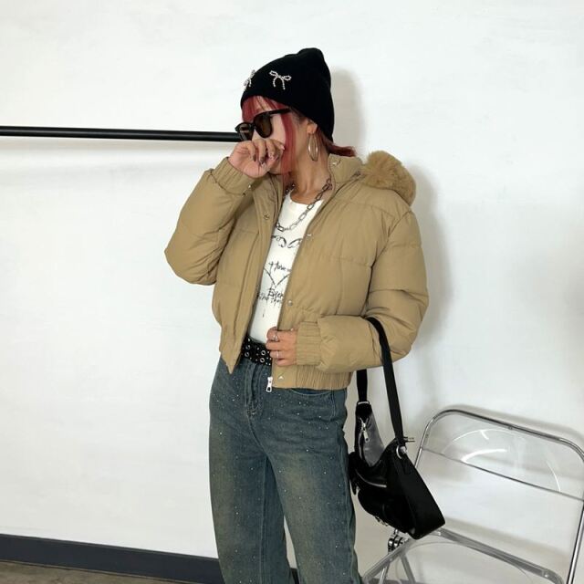 フェイクファーフード中綿ブルゾン