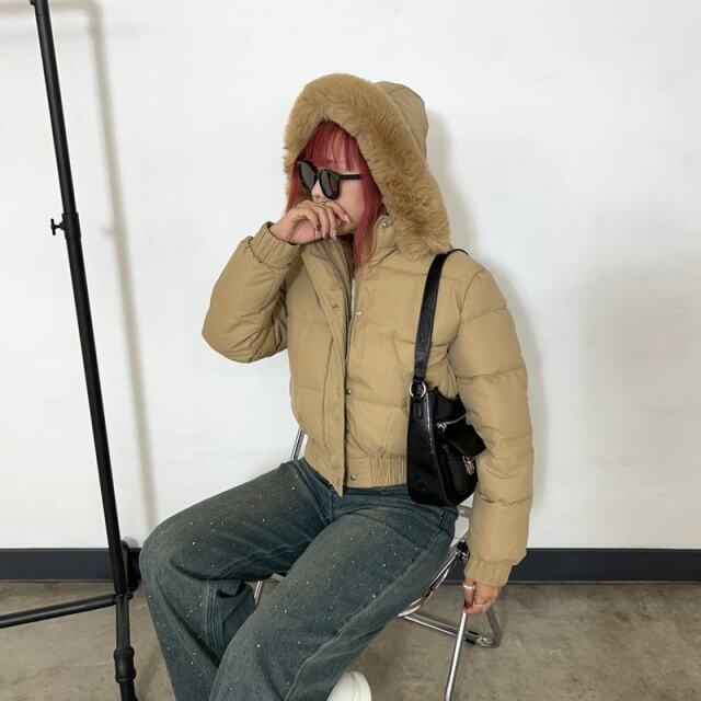 フェイクファーフード中綿ブルゾン