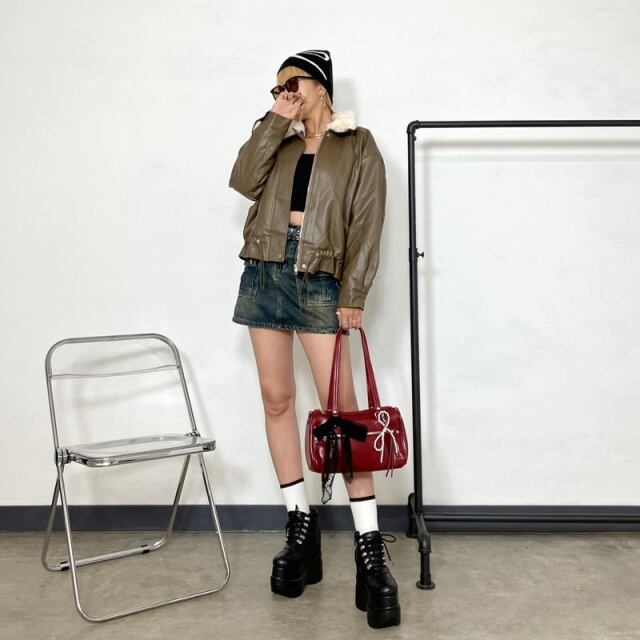 合成皮革エリフェイクファーブルゾン