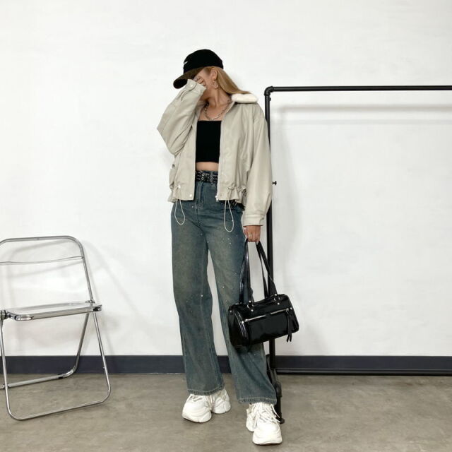 合成皮革エリフェイクファーブルゾン
