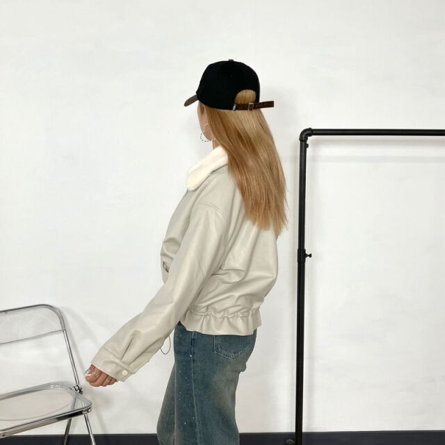 合成皮革エリフェイクファーブルゾン