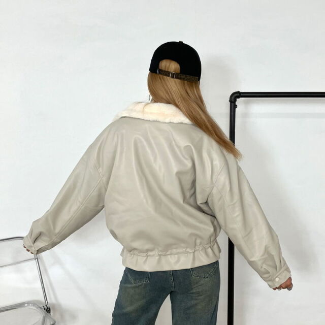 合成皮革エリフェイクファーブルゾン