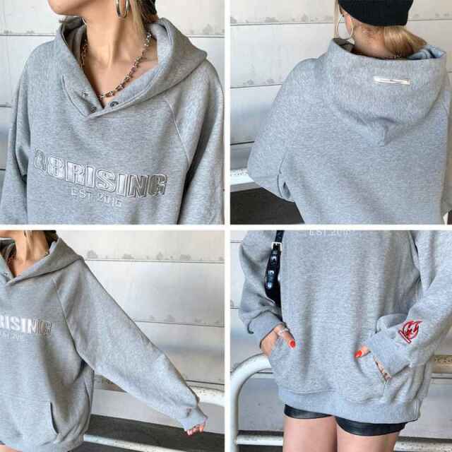 ロゴ合成皮革フードプルオーバー