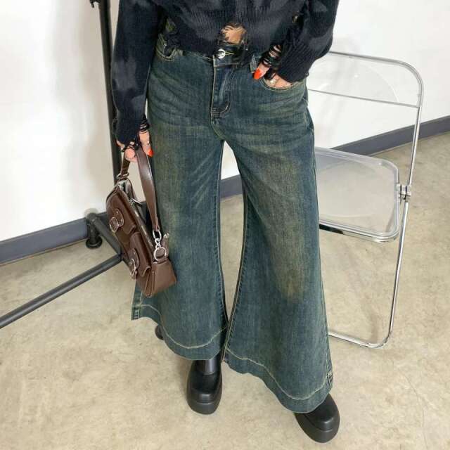 ファシルpleated denim fpants setup 対応フレアパンツ フレアワイドデニム(デニム)｜パンツ│styling/（スタイリング