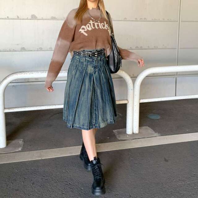 デニムタックミドルスカート
