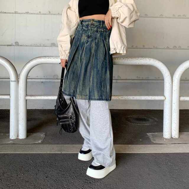 デニムタックミドルスカート