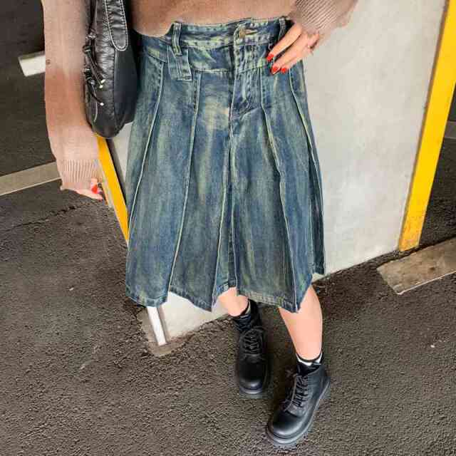 デニムタックミドルスカート