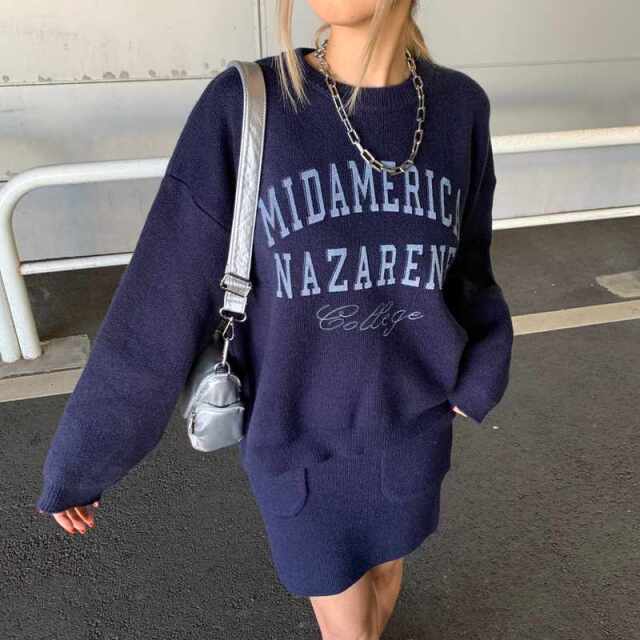 カレッジロゴニットプルオーバー・スカートセットアップ