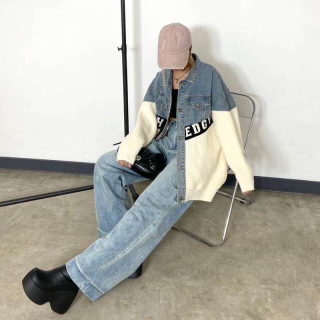 専用　デニム×ニット　素材切り替え　カーディガン Roger&Raw カーディガン デニム切替ニットカーディガン