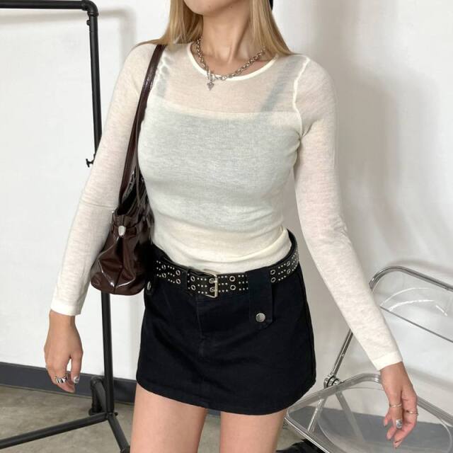 シアー切替ニットトップス