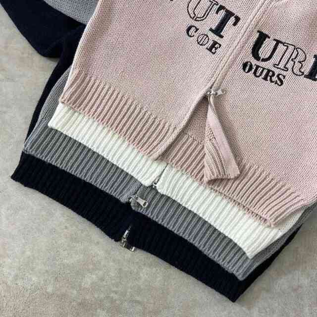 ロゴ刺繍ZIPニットトップス